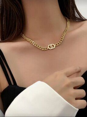 Gold Plated Stainless Steel Cuban Chain Necklace Designer Inspired Choker
